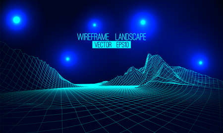 Abstract vector wireframe landscape background. Cyberspace grid. 3d