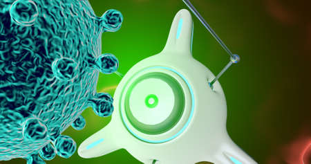 The nanorobot catches and destroys the virus. 3D render.の写真素材