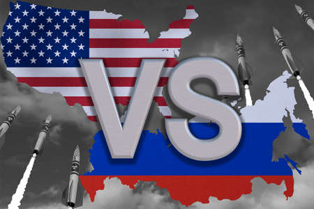 USA and Russia flags. 3D renderの写真素材