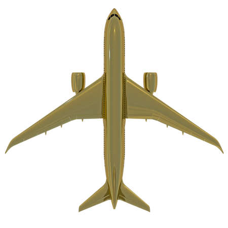 Golden jet passenger's airplane isolated on white background. 3d Render