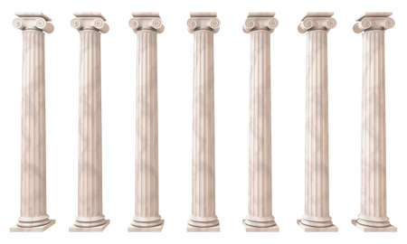 Greek columns isolated on white 3D renderの写真素材