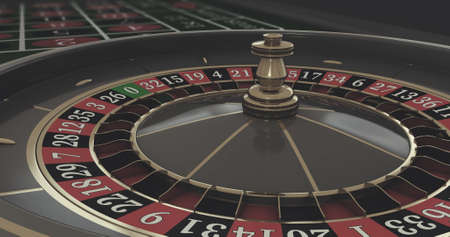 Casino roulette wheel on the game table. 3D render illustration