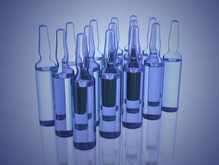 Glass ampoules. Scattered ampoules with medicine. Medical ampoules close up.の写真素材