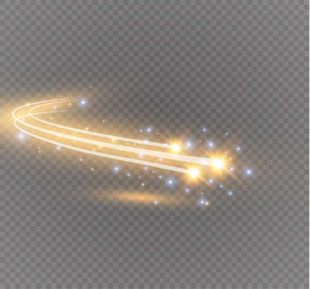 Abstract vector glowing magic star light effect from the neon blur of curved lines. Glittering stars dust trail from the side.flying comet on a transparent background.のイラスト素材