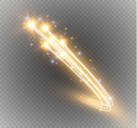 Abstract vector glowing magic star light effect from the neon blur of curved lines. Glittering stars dust trail from the side.flying comet on a transparent background.のイラスト素材