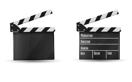 Realistic clapper.cinema.Board on a white background.film.time.vector illustration.のイラスト素材