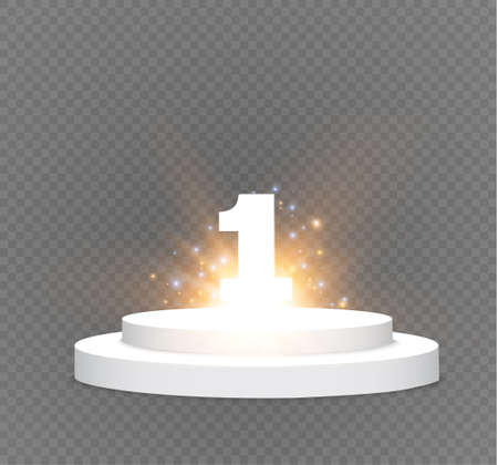 number one.podium on a transparent background.lit white scene.the podium of winners.vector illustration.spotlight.のイラスト素材