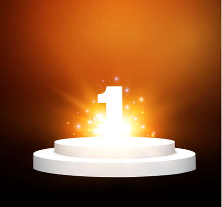 number one.podium .lit white scene.the podium of winners.vector illustration.spotlight.のイラスト素材