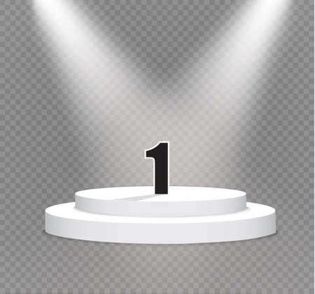 number one.podium on a transparent background.lit white scene.the podium of winners.vector illustration.spotlight.のイラスト素材