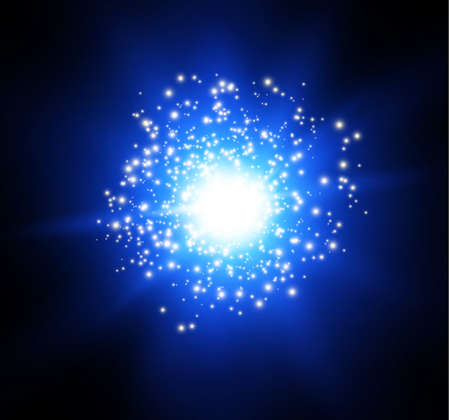 Star on a blue background.bright flash.Realistic burst with flare. Vector illustration.EPS 10.のイラスト素材