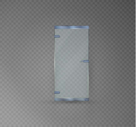 Transparent clear glass door isolated on transparent checkered background. Mock up entrance door for shop or fashion boutique. Vector illustrationのイラスト素材
