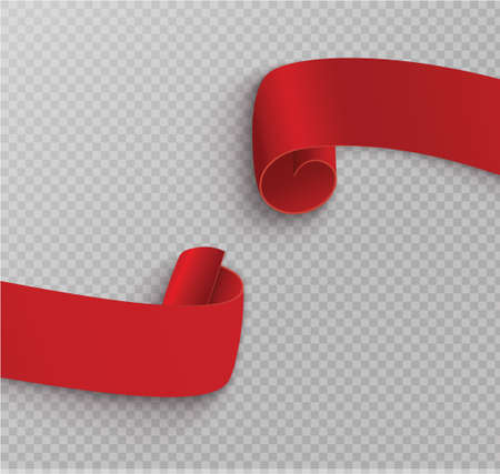 Set of red scrolls.banner label.wrapped paper.vector illustration with reflection.のイラスト素材