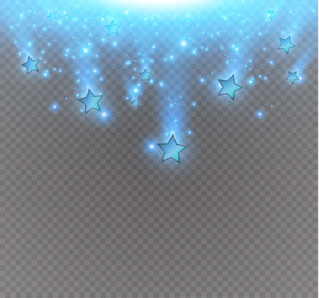 Salute of blue stars on a transparent background.Vector illustration.Light effects.のイラスト素材