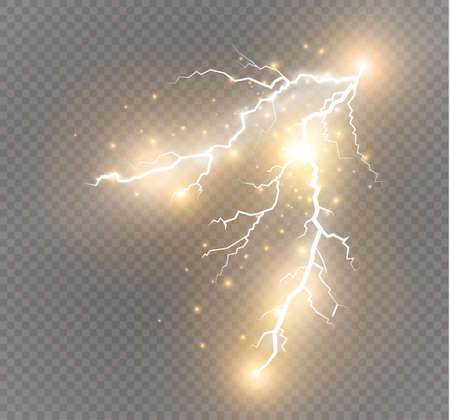 Set of lightnings. Magic and bright lighting effects. Vector Illustrationのイラスト素材