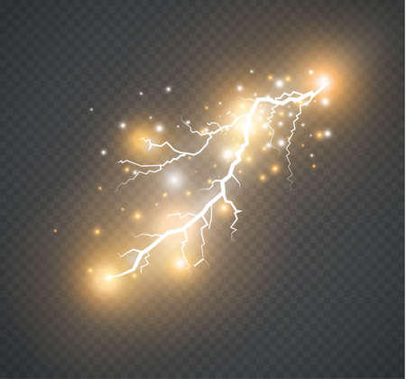 Set of lightnings. Magic and bright lighting effects. Vector Illustrationのイラスト素材