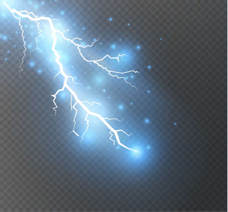 Set of lightnings. Magic and bright lighting effects. Vector Illustrationのイラスト素材