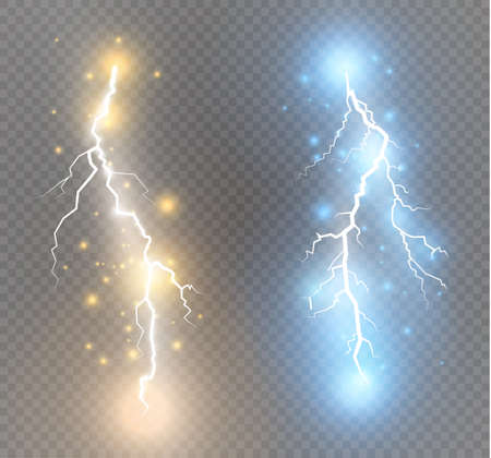 Set of lightnings. Magic and bright lighting effects. Vector Illustrationのイラスト素材