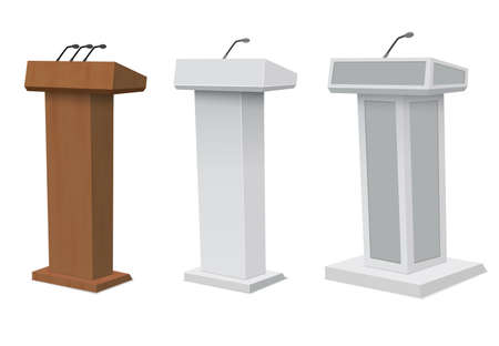 Vector Podium Tribune Rostrum Stand with Microphones Isolated.のイラスト素材