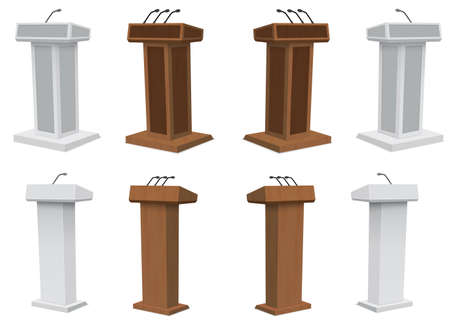 Vector Podium Tribune Rostrum Stand with Microphones Isolated.のイラスト素材