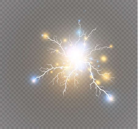 Set of lightnings. Magic and bright lighting effects. Vector Illustrationのイラスト素材