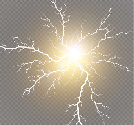 Set of lightnings. Magic and bright lighting effects. Vector Illustrationのイラスト素材
