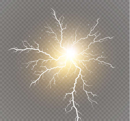 Set of lightnings. Magic and bright lighting effects. Vector Illustrationのイラスト素材