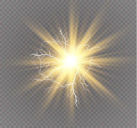 Set of lightnings. Magic and bright lighting effects. Vector Illustrationのイラスト素材