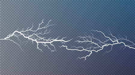 Set of lightnings. Magic and bright lighting effects. Vector Illustrationのイラスト素材