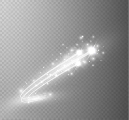 Abstract vector glowing magic star light effect from the neon blur of curved lines. Glittering stars dust trail from the side.flying comet on a transparent background.のイラスト素材