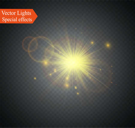 Abstract lens gold front solar flare transparent special light effect design. Vector motion blur glare glow.のイラスト素材