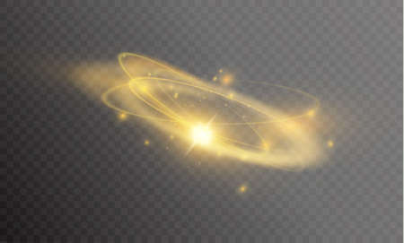 Circular lens flare transparent light effect. Abstract cross ellipse. Rotational glow line. Power energy. Glowing ring trace background. Round shiny frame. Vector circle. Magic sparkling swirl trailのイラスト素材