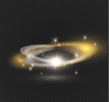 Circular lens flare transparent light effect. Abstract cross ellipse. Rotational glow line. Power energy. Glowing ring trace background. Round shiny frame. Vector circle. Magic sparkling swirl trailのイラスト素材
