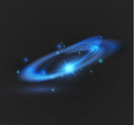 Circular lens flare transparent light effect. Abstract cross ellipse. Rotational glow line. Power energy. Glowing ring trace background. Round shiny frame. Vector circle. Magic sparkling swirl trailのイラスト素材