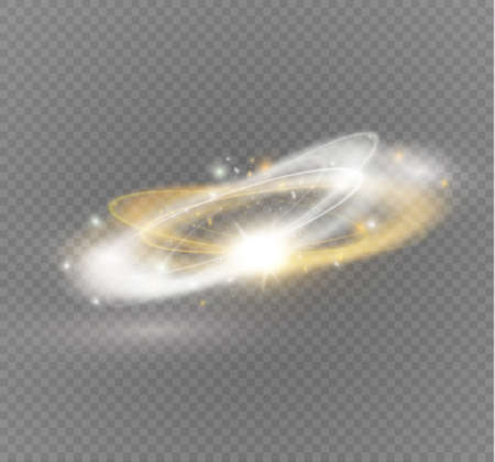 Circular lens flare transparent light effect. Abstract cross ellipse. Rotational glow line. Power energy. Glowing ring trace background. Round shiny frame. Vector circle. Magic sparkling swirl trailのイラスト素材