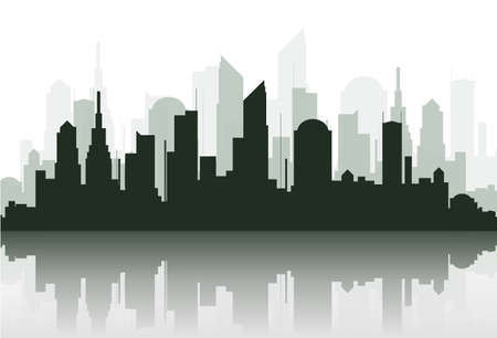 The silhouette of the city in a flat style. Modern urban landscape.vector illustrationのイラスト素材