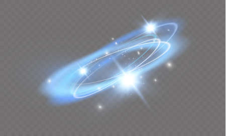 Circular lens flare transparent light effect. Abstract cross ellipse. Rotational glow line. Power energy. Glowing ring trace background. Round shiny frame. Vector circle. Magic sparkling swirl trailのイラスト素材