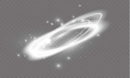 Circular lens flare transparent light effect. Abstract cross ellipse. Rotational glow line. Power energy. Glowing ring trace background. Round shiny frame. Vector circle. Magic sparkling swirl trailのイラスト素材