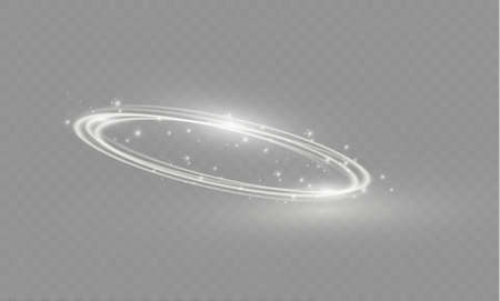 Circular lens flare transparent light effect. Abstract cross ellipse. Rotational glow line. Power energy. Glowing ring trace background. Round shiny frame. Vector circle.のイラスト素材