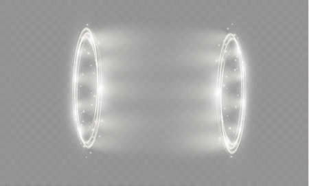 Circular lens flare transparent light effect. Abstract cross ellipse. Rotational glow line.のイラスト素材