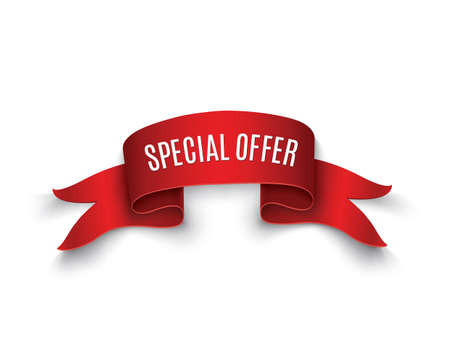 Special offer vector ribbon.Red scroll. Banner sale tag. Market special offer discountのイラスト素材