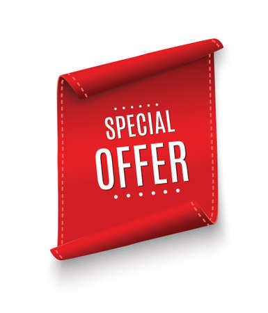 Special offer vector ribbon.Red scroll. Banner sale tag. Market special offer discountのイラスト素材