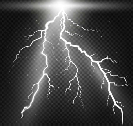 Set of lightnings. Magic and bright lighting effects. Vector Illustrationのイラスト素材