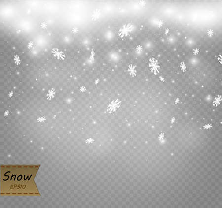Stock vector illustration falling snow Snowflakes, snowfall Transparent background Fall of snow.のイラスト素材