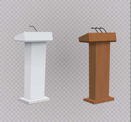 Vector Podium Tribune Rostrum Stand with Microphones Isolated.のイラスト素材