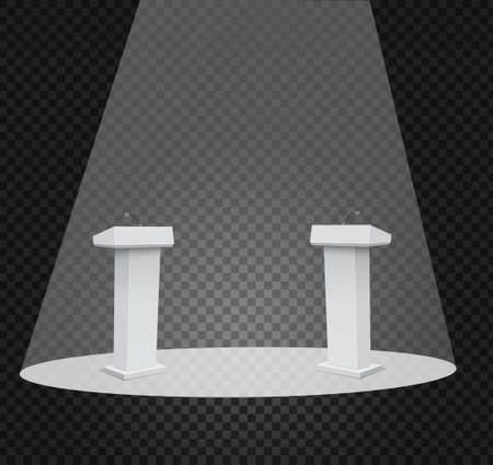 Vector Podium Tribune Rostrum Stand with Microphones Isolated.のイラスト素材
