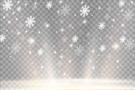 Falling Christmas Shining transparent beautiful snow isolated on transparent background.のイラスト素材