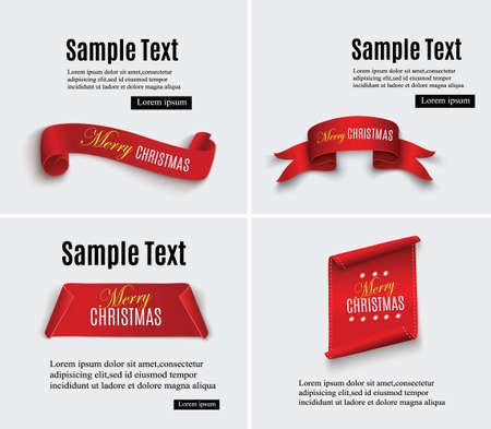 Red realistic detailed curved paper Merry Christmas banner isolated on white background. Vector illustrationのイラスト素材