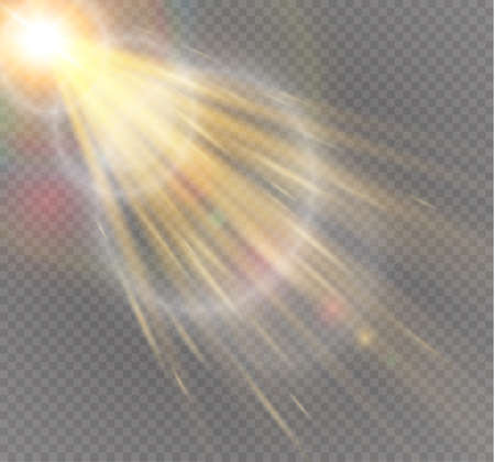 Abstract lens gold front solar flare transparent special light effect design. Vector motion blur glare glow.のイラスト素材