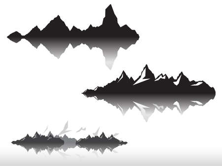 Set of black and white mountain silhouettes.のイラスト素材