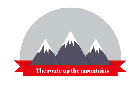 The journey to the mountains.the landscape of the mountains.vector illustration.A red bannerの写真素材